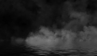 Smoke with reflection in water. Mistery fog texture overlays background