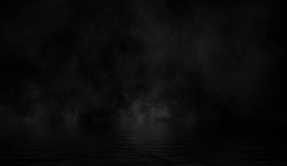 Smoke with reflection in water. Mistery fog texture overlays background