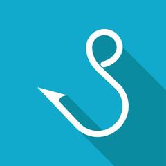 Barbed fish hook illustration. Traveling flat vector icon.