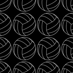 seamless pattern with Volleyball vector illustration white on black background