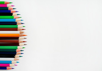 Colored pencils on a white background, with space for your text, blank for banner