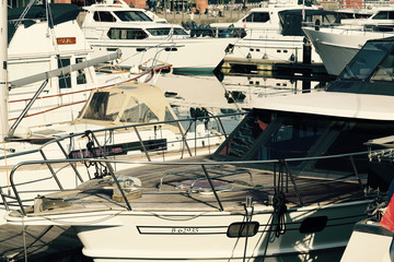 Yachts at the marina in Antwerp, Belgium.
