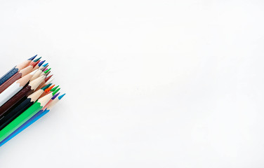 Colored pencils on a white background, with space for your text, blank for banner