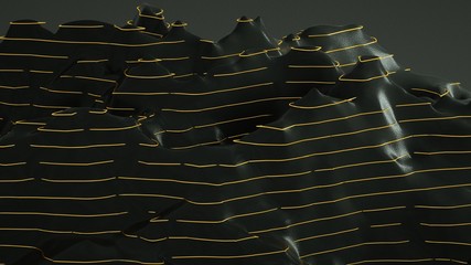 Mountain topographic gold line circle. 3D rendering 
