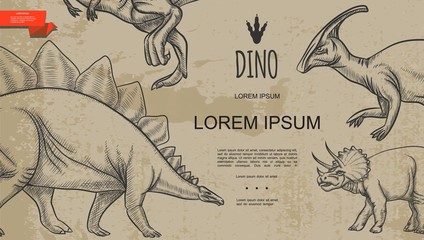 Vintage Dinosaurs Monochrome Style Template © K3Star
