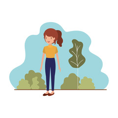 young woman with landscape avatar character