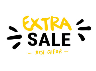 extra Sale isolated yellow black sticker icon. vector, button shop now. hand written. brush lettering . best offer