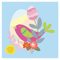 Easter card  with colorful ornate eggs, flowers 