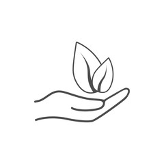 Plant leaf in hand icon. Vector illustration, flat design.