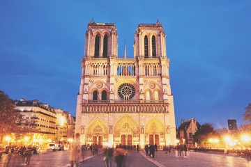 Fototapeta na wymiar Notre-Dame de Paris front view at night