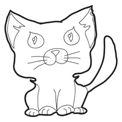 Cartoon doodle illustration of cute kitten for coloring book, t-shirt print design, greeting card