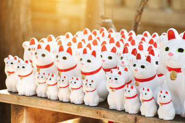 Neko cat cute statue inside the Neko temple in Tokyo, Japan.