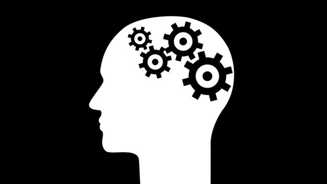 Minimal motion design animation. Brain creating new ideas - concept of cogs and gears spinning animation. Seamless looping animation.