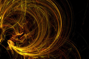 Obraz premium Abstract image - colored lines create a trajectory drawing of motion of cosmic fire particles on a black background.