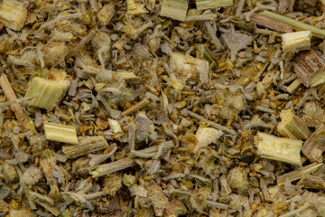 Wermutkraut getrocknete Heilkräuter, Detail Hintergrund Naturheilkunde