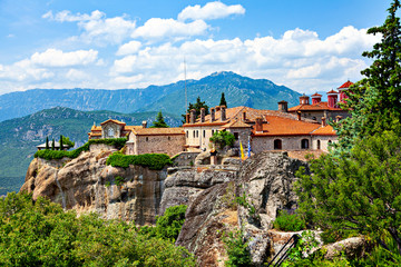 Fototapeta na wymiar Picturesque view of rock formation Meteora with the monastery on top.