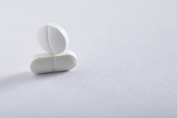 Medicine tablets on white background , Pharmacy theme