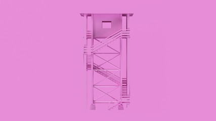 Pink Large Watch Tower with Stairs Front 3d illustration 