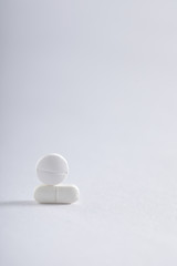 Medicine tablets on white background , Pharmacy theme