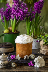 Traditional Orthodox Easter bread Kulich,  rustic vintage  wooden background