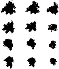 Black Paint Splattered Shape . Grunge texture vector. Ink blot splash collection set