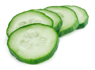 Slice of cucumber isolated on white background with clipping path