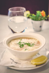 Soup-e-jow A delicious cooked mixture of barley, vegetables, herbs and chicken