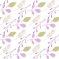 Fototapeta na wymiar Abstract branches and leaves seamless pattern on white background.
