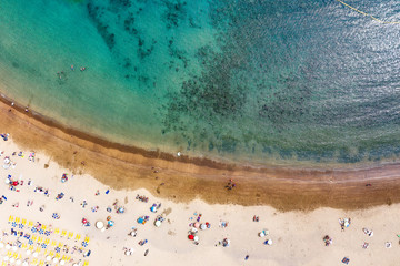 Aerial photo of summer beach and people 