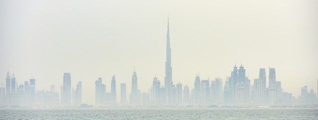 Stunning panoramic view of the Dubai skyline with the magnificent Burj Khalifa and many others...