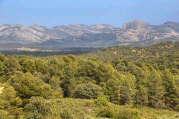 Mountains and fields in Els ports de Beseit nature reserve, Spain