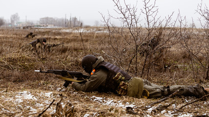 Fototapeta premium Russian counter-terrorist unit on the battlefield