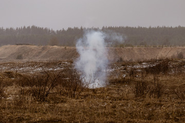 Grenade explosion on the battlefield on the battlefield