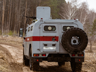 Russian counter-terrorist unit under the cover of armored vehicles