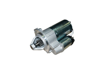 Electric Starter for a car with solenoid isolated on white background. Car spare parts