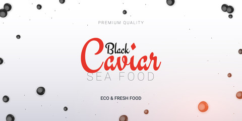 Black Caviar banner. Delicious seafood background. Caviar vector illustration. Natural and healthy luxury food. Design for fish menu. Vector Illustration.