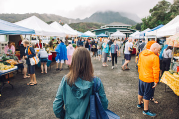 Tourists Walking Between Rows On Tropical Exotic Farmers Market Young - 260552588