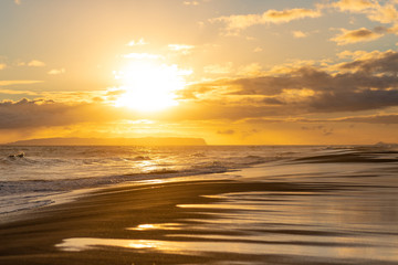 Sunset over tropical island beach, Hawaii, Kauai