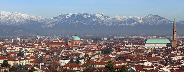 skyline of Vicenza in Italy with Basilica Palladiana and the Cat