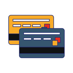 Credit card frontview and backview symbol blue lines