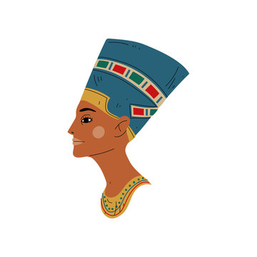 Bust of Nefertiti, Symbol of Ancient Egyptian Culture Vector Illustration