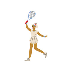 Young Woman Playing Tennis, Professional Sports Woman Character with Racket Vector Illustration