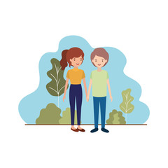 young couple with landscape avatar character