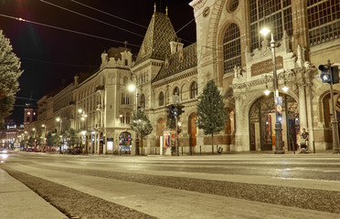 BUDAPEST, HUNGARY - AUGUST 6, 2018:  Empty streets of the city at night