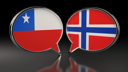Chile and Norway flags with Speech Bubbles. 3D Illustration