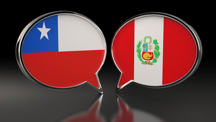 Obraz premium Chile and Peru flags with Speech Bubbles. 3D Illustration