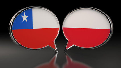 Chile and Poland flags with Speech Bubbles. 3D Illustration