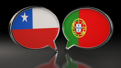 Obraz premium Chile and Portugal flags with Speech Bubbles. 3D Illustration