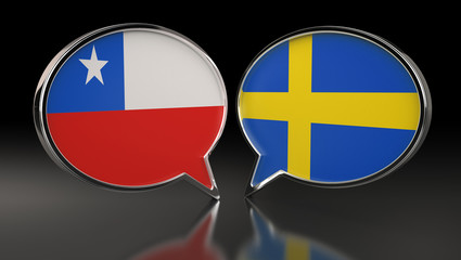 Chile and Sweden flags with Speech Bubbles. 3D Illustration