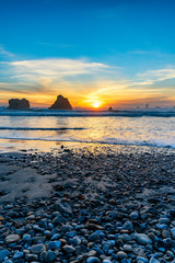 Sunset on Beach with Sea Stacks